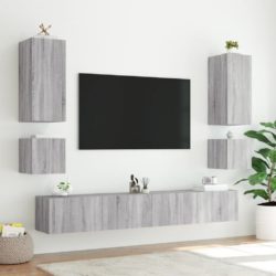 Vegghengte TV-benker med LED 2 stk grå sonoma 40,5x35x40 cm