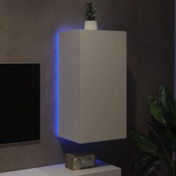 Vegghengt TV-benk med LED hvit 40,5x35x80 cm