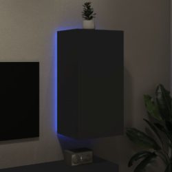 Vegghengt TV-benk med LED svart 40,5x35x80 cm