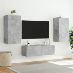 Vegghengt TV-benk med LED-lys betonggrå 40,5x35x80 cm