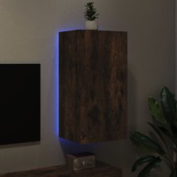 Vegghengt TV-benk med LED røkt eik 40,5x35x80 cm