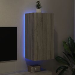 Vegghengt TV-benk med LED-lys grå sonoma 40,5x35x80 cm