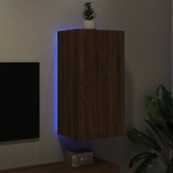 Vegghengt TV-benk med LED brun eik 40,5x35x80 cm