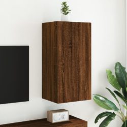 Vegghengt TV-benk med LED brun eik 40,5x35x80 cm