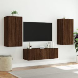 Vegghengt TV-benk med LED brun eik 40,5x35x80 cm