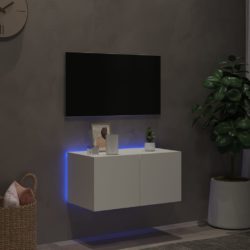 Vegghengt TV-benk med LED hvit 60x35x31 cm