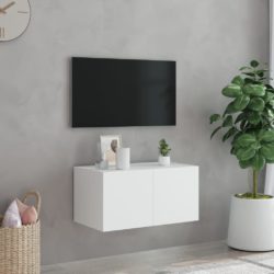 Vegghengt TV-benk med LED hvit 60x35x31 cm