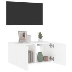 Vegghengt TV-benk med LED hvit 60x35x31 cm