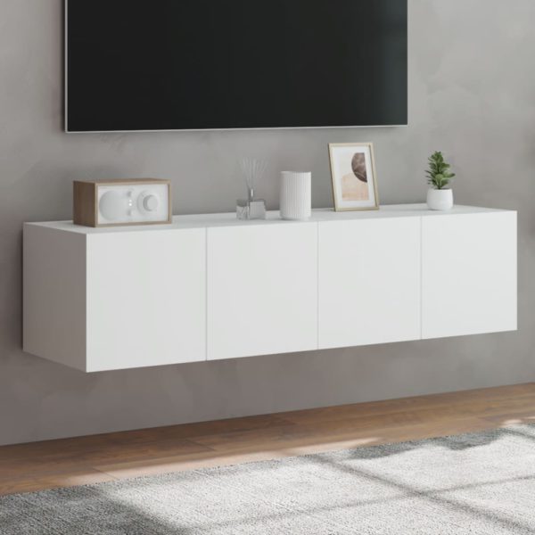 Vegghengte TV-benker med LED 2 stk hvit 60x35x31 cm