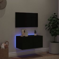 Vegghengt TV-benk med LED svart 60x35x31 cm