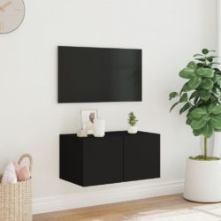 Vegghengt TV-benk med LED svart 60x35x31 cm