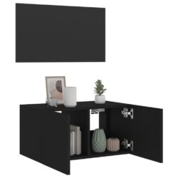 Vegghengt TV-benk med LED svart 60x35x31 cm