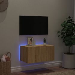 Vegghengt TV-benk med LED sonoma eik 60x35x31 cm