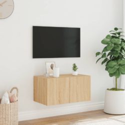 Vegghengt TV-benk med LED sonoma eik 60x35x31 cm