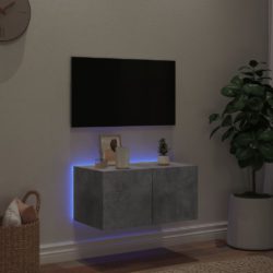 Vegghengt TV-benk med LED-lys betonggrå 60x35x31 cm