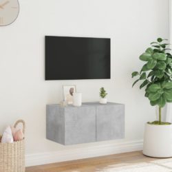 Vegghengt TV-benk med LED-lys betonggrå 60x35x31 cm