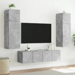 Vegghengt TV-benk med LED-lys betonggrå 60x35x31 cm