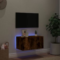 Vegghengt TV-benk med LED røkt eik 60x35x31 cm