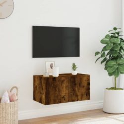 Vegghengt TV-benk med LED røkt eik 60x35x31 cm