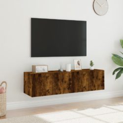 TV-benker med LED-lys 2 stk røkt eik 60x35x31 cm