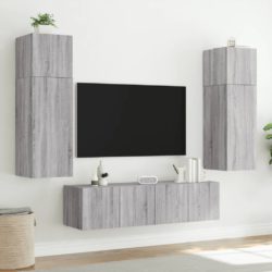 Vegghengte TV-benker med LED-lys 2 stk grå sonoma 60x35x31 cm