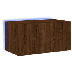 Vegghengt TV-benk med LED brun eik 60x35x31 cm