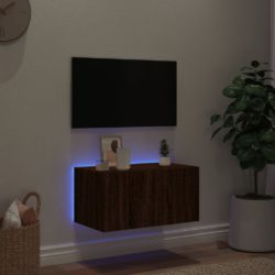 Vegghengt TV-benk med LED brun eik 60x35x31 cm