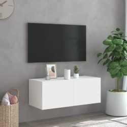 Vegghengt TV-benk med LED hvit 80x35x31 cm