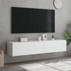 Vegghengte TV-benker med LED 2 stk hvit 80x35x31 cm