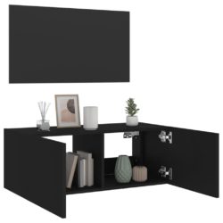 Vegghengt TV-benk med LED svart 80x35x31 cm