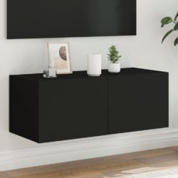 Vegghengt TV-benk med LED svart 80x35x31 cm