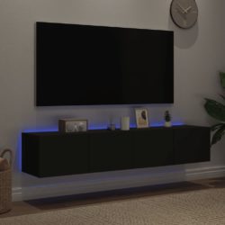 Vegghengte TV-benker med LED 2 stk svart 80x35x31 cm