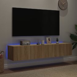 Vegghengte TV-benker med LED 2 stk sonoma eik 80x35x31 cm