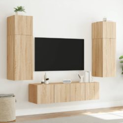 Vegghengte TV-benker med LED 2 stk sonoma eik 80x35x31 cm