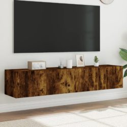 TV-benker med LED-lys 2 stk røkt eik 80x35x31 cm