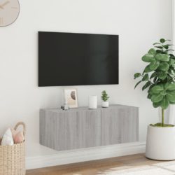 Vegghengt TV-benk med LED grå sonoma 80x35x31 cm