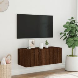 Vegghengt TV-benk med LED brun eik 80x35x31 cm