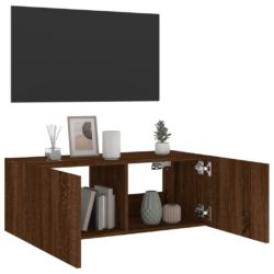 Vegghengt TV-benk med LED brun eik 80x35x31 cm