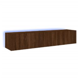 Vegghengt TV-benker med LED-lys 2 stk brun eik 80x35x31 cm