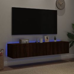 Vegghengt TV-benker med LED-lys 2 stk brun eik 80x35x31 cm