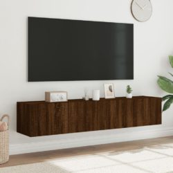 Vegghengt TV-benker med LED-lys 2 stk brun eik 80x35x31 cm