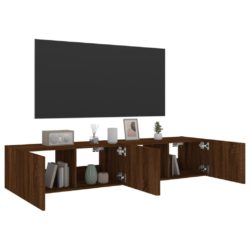 Vegghengt TV-benker med LED-lys 2 stk brun eik 80x35x31 cm