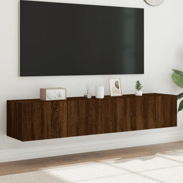 Vegghengt TV-benker med LED-lys 2 stk brun eik 80x35x31 cm