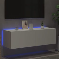 Vegghengt TV-benk med LED hvit 100x35x31 cm