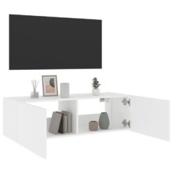 Vegghengt TV-benk med LED hvit 100x35x31 cm