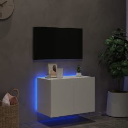 Vegghengt TV-benk med LED hvit 60x35x41 cm