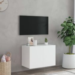 Vegghengt TV-benk med LED hvit 60x35x41 cm