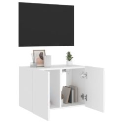 Vegghengt TV-benk med LED hvit 60x35x41 cm