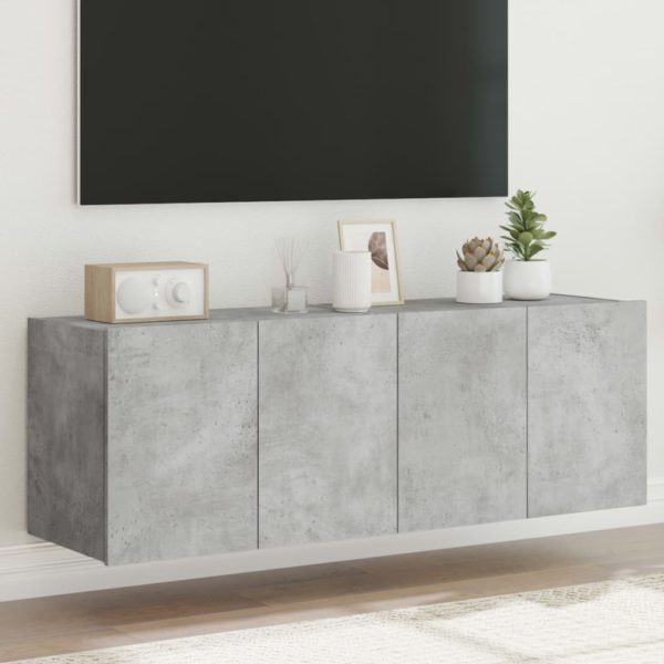 Vegghengte TV-benker med LED-lys 2 stk betonggrå 60x35x41 cm