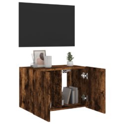 Vegghengt TV-benk med LED røkt eik 60x35x41 cm